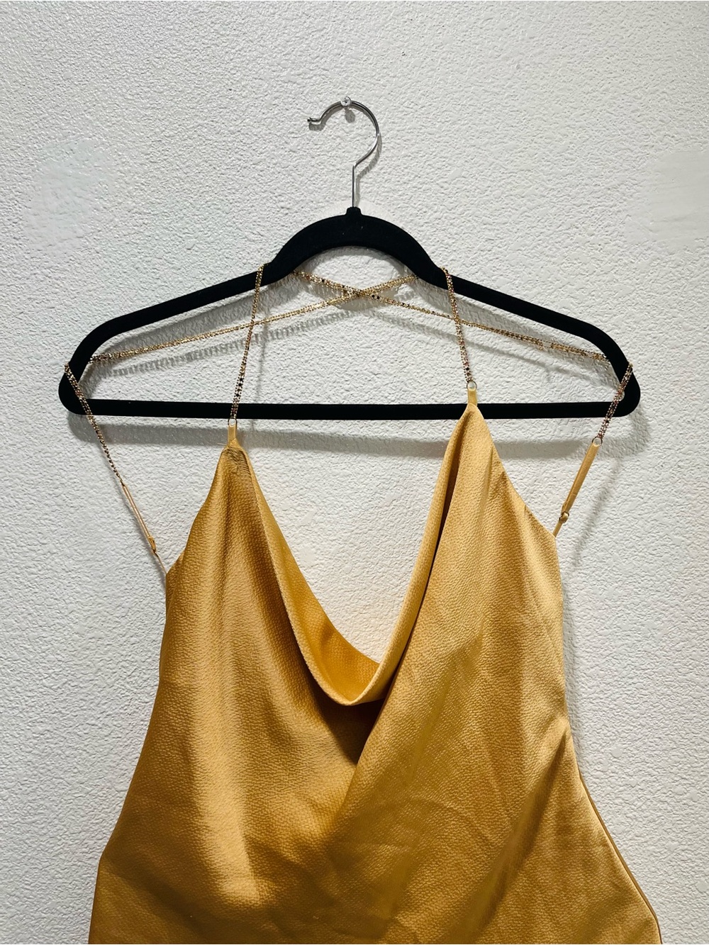 Gold Satin Cowl Neck Mini Dress